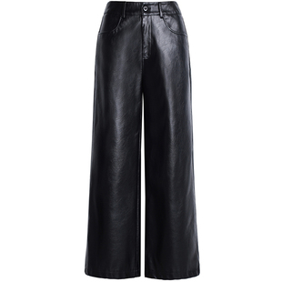 海宁真皮皮裤女休闲宽松直筒阔腿裤大码加绒加厚皮长裤子秋冬新款