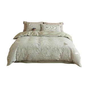 TW2026春夏新款全棉水洗棉条纹绿色四件套纯棉床单被套床上三件套