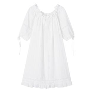 LEDiN HOME乐町睡裙2026夏新品优雅法式短袖家居服一字领两穿裙