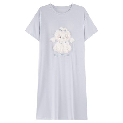 浪莎夏季雪花棉带胸垫短袖睡裙女