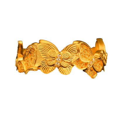 中宝臻源黄金戒指女款小众设计福运迭至足金小克重古法花丝指环