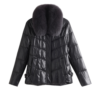 2025新款真皮羽绒服女短款狐狸毛领中老年妈妈绵羊皮海宁皮衣外套