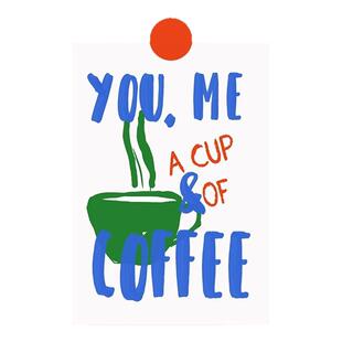 手绘插画咖啡面包趣味线条装饰画芯卧室咖啡店海报定制ins拍照墙