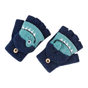 儿童手套冬季女童男童半指翻盖手套五指漏指保暖防寒防冻写字手套