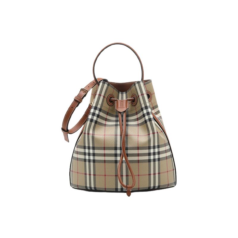 【自营】BURBERRY/博柏利女士SS26格纹抽绳单肩斜挎包水桶包女包