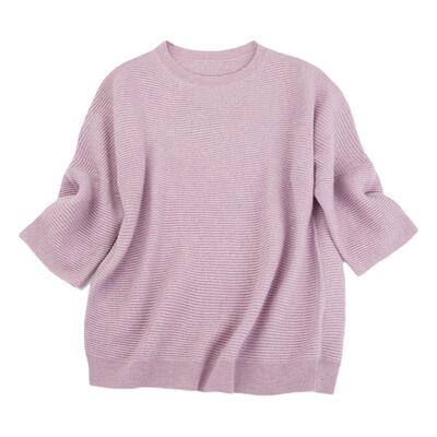 链针横织七分袖羊绒套头衫