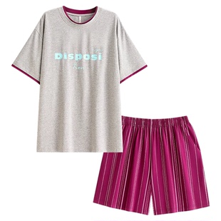 悦内带胸垫睡衣女夏季夏天短袖短裤纯棉家居服休闲可外穿出门套装