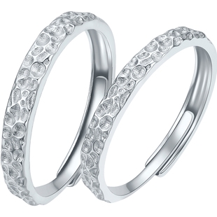 六桂福珠宝S999纯银碎碎冰银饰戒指男女款绝美情侣对戒新年送女友