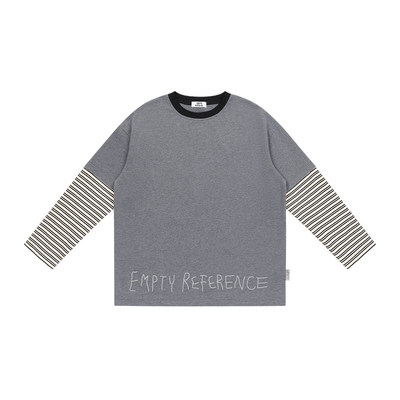 特惠6折起 EMPTY REFERENCE 原创拼色假两件条纹长袖打底衫T恤