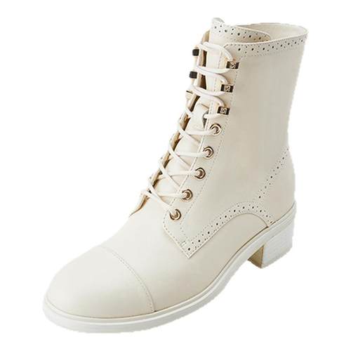 D：Fuse/迪芙斯秋冬牛皮马丁靴圆头粗跟前系带短靴女DF34116209