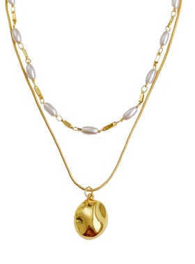 珍珠镀金双层叠戴可拆分复古项链