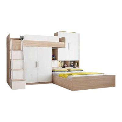 小户型多功能实木儿童上下铺带衣柜书桌一体错位组合床交错式定制