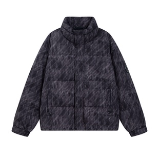 2025新款冬季菱格纹印花立领长袖羽绒服男短款保暖外套商务男装