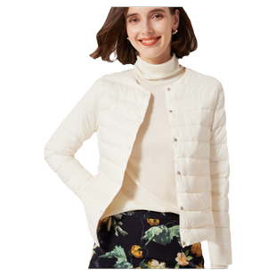 白色95%白鹅绒羽绒服轻薄型圆领短款女士内胆可外穿冬季保暖外套