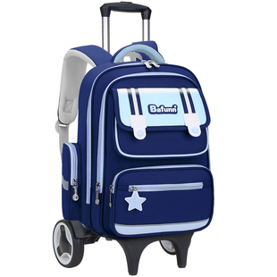 新款英伦学霸拉杆书包带轮子小学生2-3-6年级男孩女生儿童大容量六轮可爬楼梯拖拉车两用可拆卸双肩背包