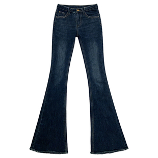 李李服饰低腰丰胯毛边微喇牛仔裤女2026春季口袋装饰修身显瘦长裤