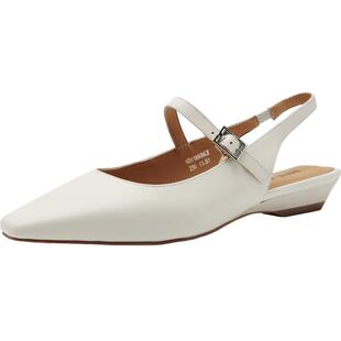 Nine West/玖熙方头玛丽珍鞋女平跟后空一字带扣时尚凉鞋通勤百搭