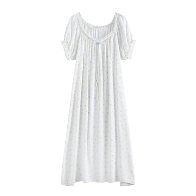 温婉淑女气质贡缎短袖长款睡裙