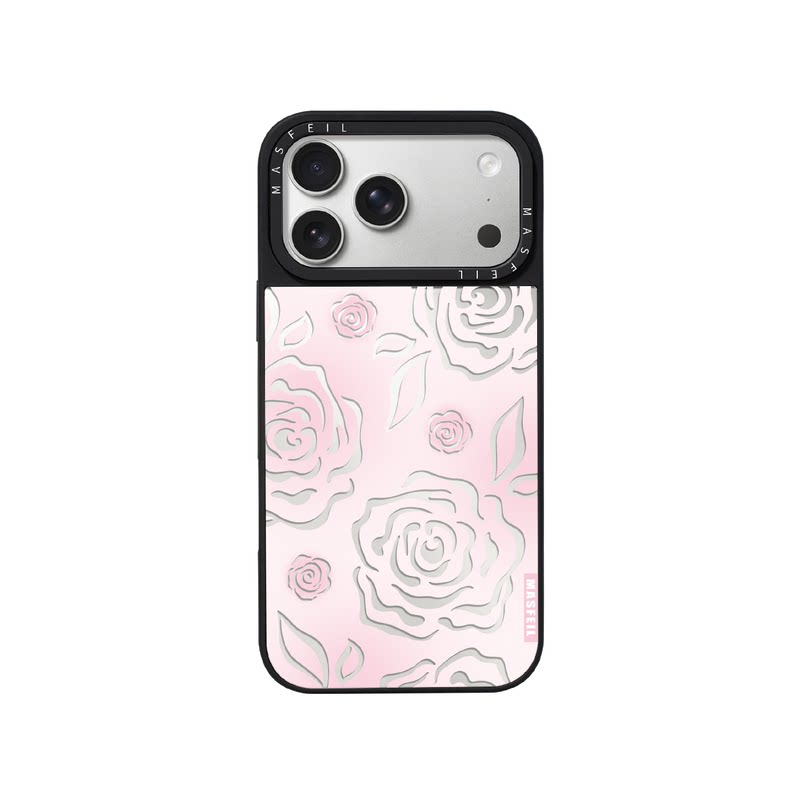 MASFEIL× 浅雾玫瑰适用iPhone17Promax手机壳新款ip15磁吸带支架苹果16Pro套Jo5镜面高级感13pm全包14简约