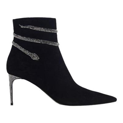 【会员折上折】RENE CAOVILLA CLEO PATRA 水钻黑色尖头女士短靴