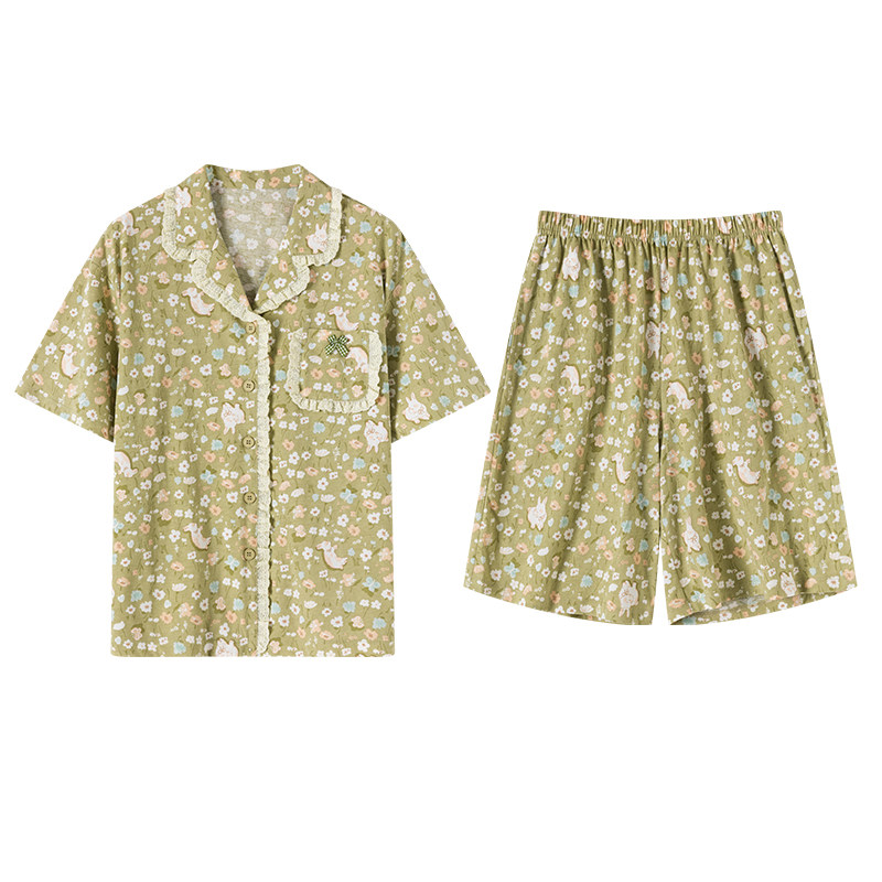 顶瓜瓜翻领印花短袖睡衣女夏季薄
