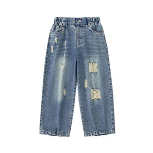 INSbobo童装2026春秋新款儿童牛仔裤破洞男女童洋气长裤大童裤子