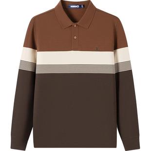 Navigare意大利小帆船秋季新款针织polo衫男长袖休闲条纹纯棉T恤