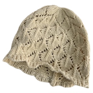 2025新款花边包头帽子女秋冬百搭针织毛线帽文艺镂空冷帽护耳帽潮