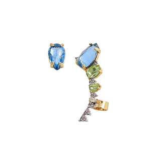 鬼才设计师小众不对称超仙蓝色水晶耳钉耳环女轻奢高级感夸张独特