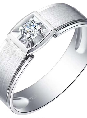 戒指男士925银镀佬铂金莫桑钻石求结婚定情圆润实心不过敏环保质