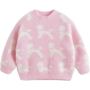 马克珍妮女童满底猫咪仿貂毛毛衣 儿童针织衫2025年秋冬装241805