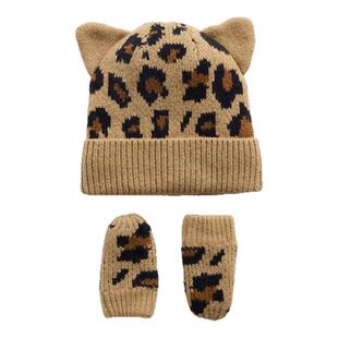 GAP盖璞帽子宝宝帽子手套套装豹纹可爱针织毛线帽儿童帽男宝女宝