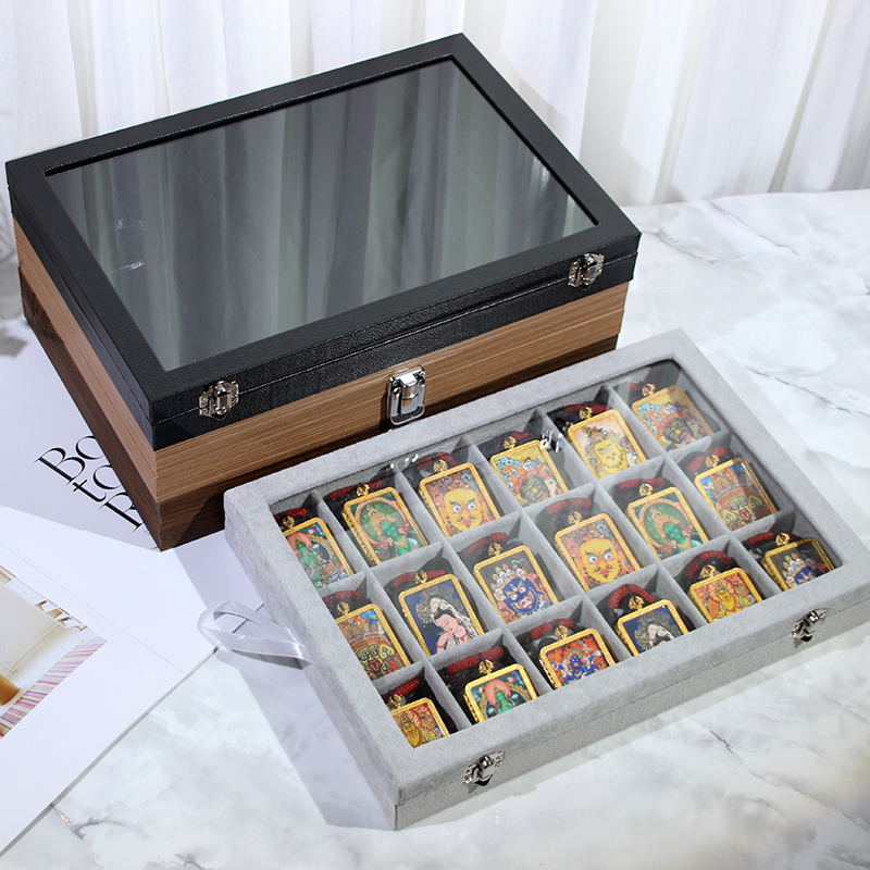 唐卡收纳展示盒子扎基拉姆佛牌收藏盒子带盖子防尘18位吊坠架托