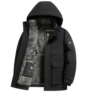 啄木鸟男装羽绒服中长款90白鹅绒加绒加厚爸爸商务工装款保暖外套