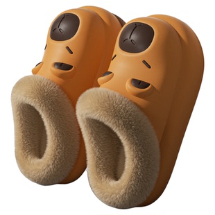 卡皮巴拉棉拖鞋女款2025新款冬季室内家居防水防滑软底毛毛绒女冬