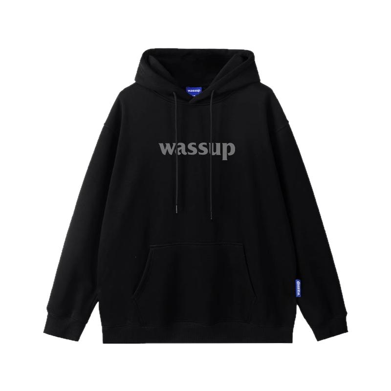 WASSUP潮牌字母印花连帽卫衣女