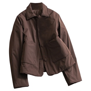 纯色简约翻领宽松显瘦对称口袋外套2025冬季新款长袖女装棉衣B408