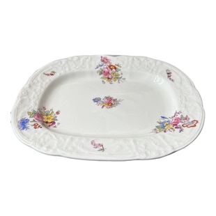 西洋古董 coalport 1900s全手绘小玫瑰浮雕白色大托盘 30.5cm现货