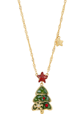 绿色锆石雪花圣诞树吊坠毛衣项链