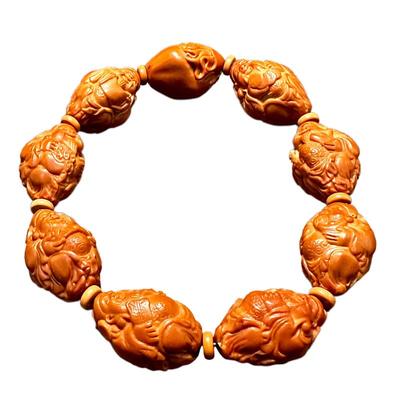 八大财神橄榄核手串老核精雕