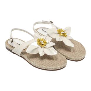 CHICGLORIA夏季新品女鞋度假风花朵饰夹趾平底休闲法式凉鞋