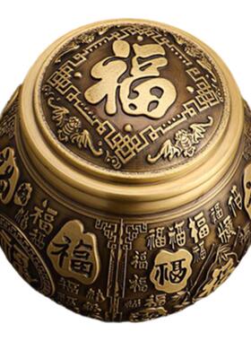 黄铜百福米缸带盖纯铜聚宝盆摆件