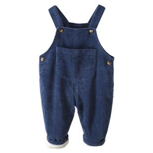 宝宝灯芯绒背带裤加绒婴儿加厚秋冬男童裤子可开档女童连体裤红色