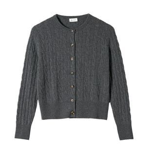 小山羊绒开衫LILYSILK莉莉秀客babycashmere圆领经典绞花针织女士