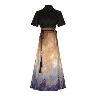 汉服半身裙女夏国风汉元素日常通勤高级感新中式上衣配马面裙套装