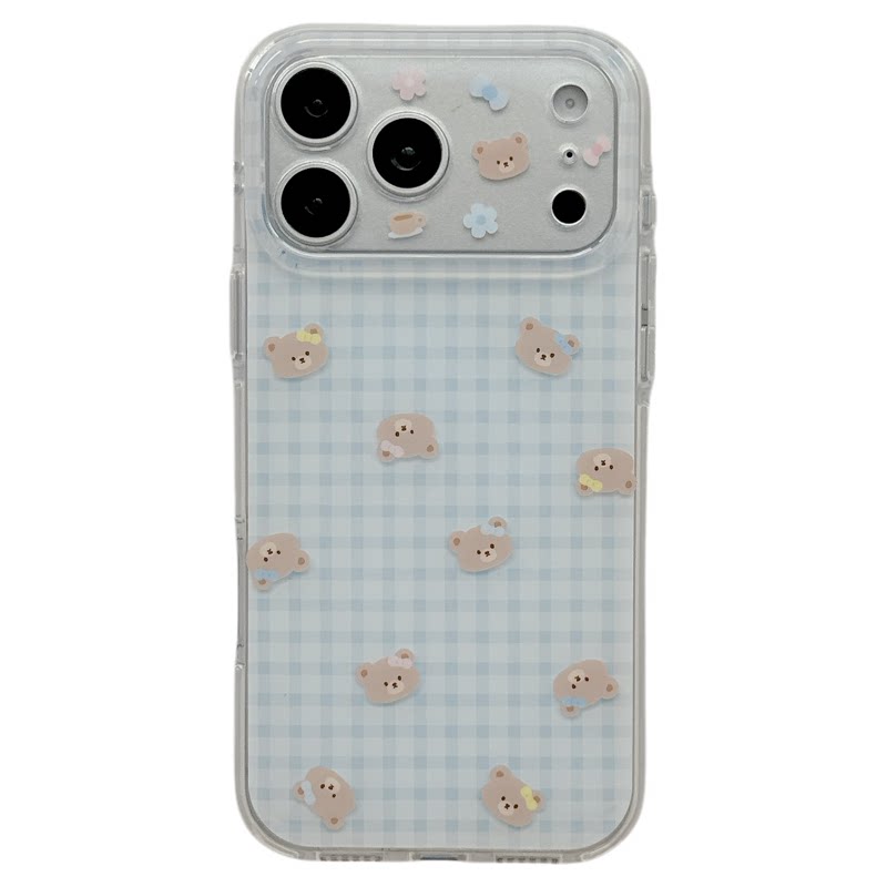 MoreRex ins可爱蓝格纹蝴蝶结小熊支架适用苹果18手机壳iphone17promax新款18pro全包15防摔保护套14女16磨砂