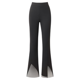 Trousers Casual Women Solid Color Red Black Slit Flare Pants