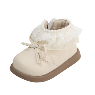 麦布熊儿童皮靴白色短靴女童冬季新款时尚洋气棉靴子宝宝小童鞋子