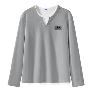 马克华菲男士t恤长袖2026新款高级衣服男款华夫格撞色休闲上衣男X