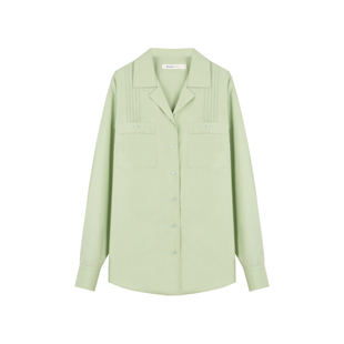 BLUEerror 宽松垂顺古巴领长袖衬衫女上衣休闲别致衬衣外套春季